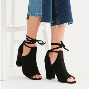 Suede lace up peep toe ankle bootie